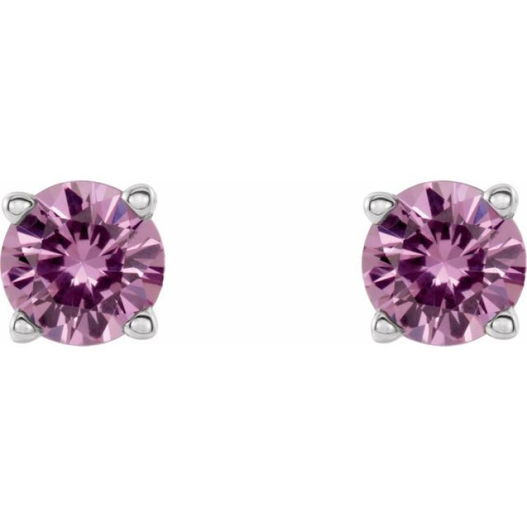 14K White Gold 4 mm Natural Pink Sapphire Earrings