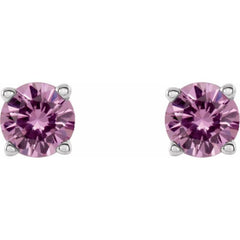 14K White 2.5 mm Natural Pink Sapphire Earrings