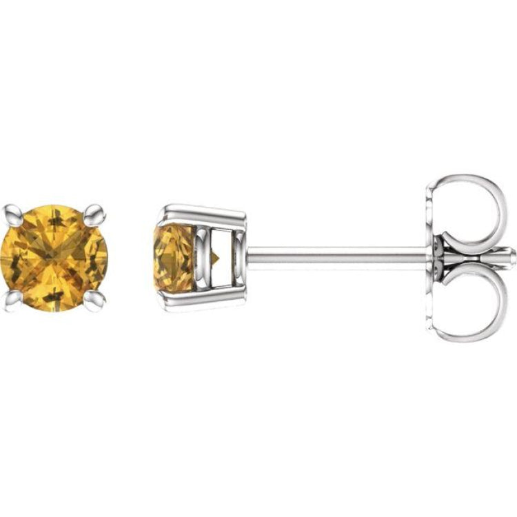 14K White 4 mm Natural Yellow Sapphire Earrings