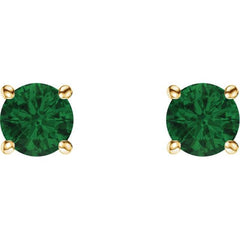 14K Yellow 5 mm Natural Emerald Earrings