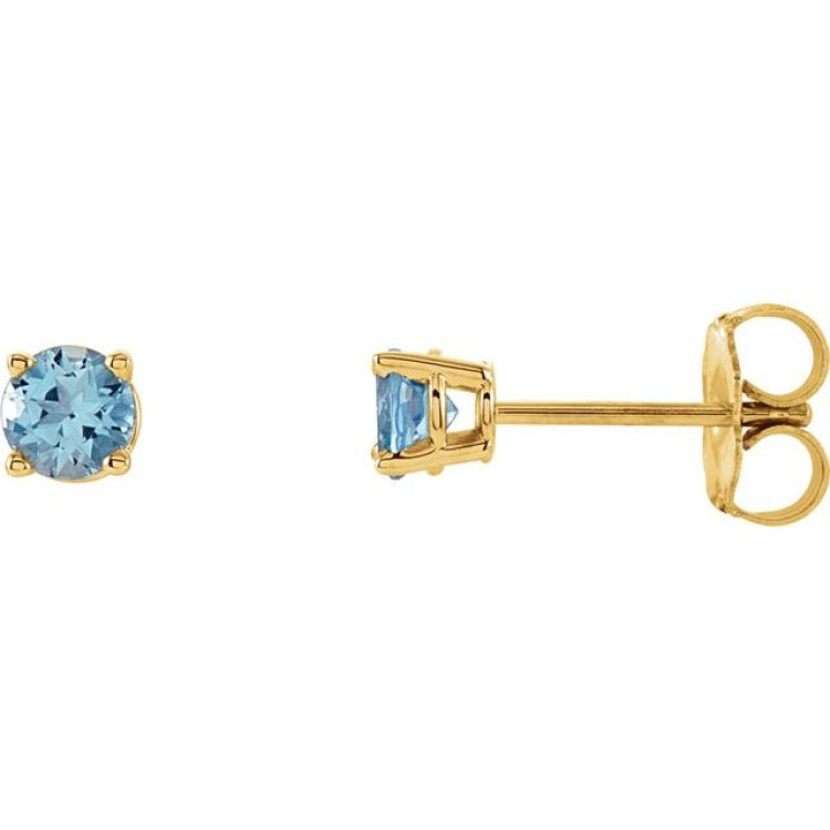 14K Yellow 4 mm Natural Aquamarine Earrings
