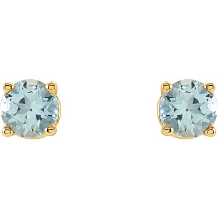 14K Yellow 4 mm Natural Aquamarine Earrings