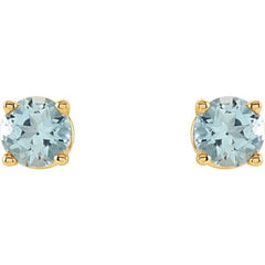14K Yellow 4 mm Natural Aquamarine Earrings
