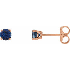 14K Rose 4 mm Natural Blue Sapphire Earrings