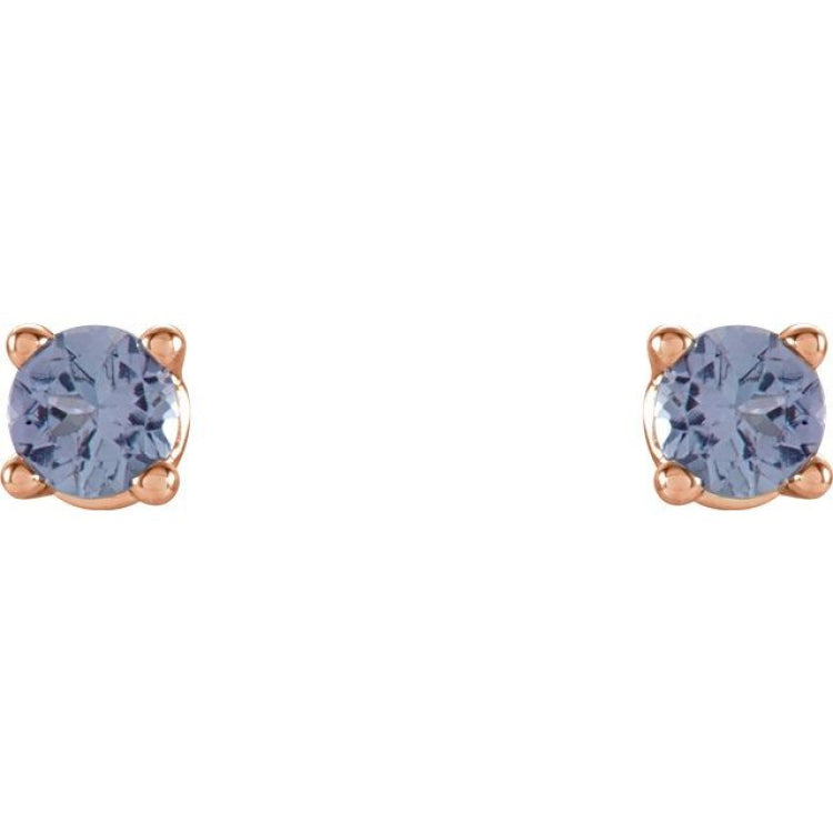 14K Rose 2.5 mm Natural Tanzanite Earrings