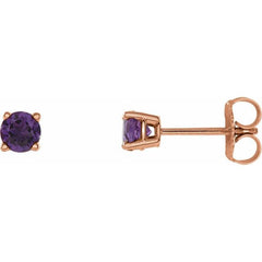 14K Rose 4 mm Natural Amethyst Earrings