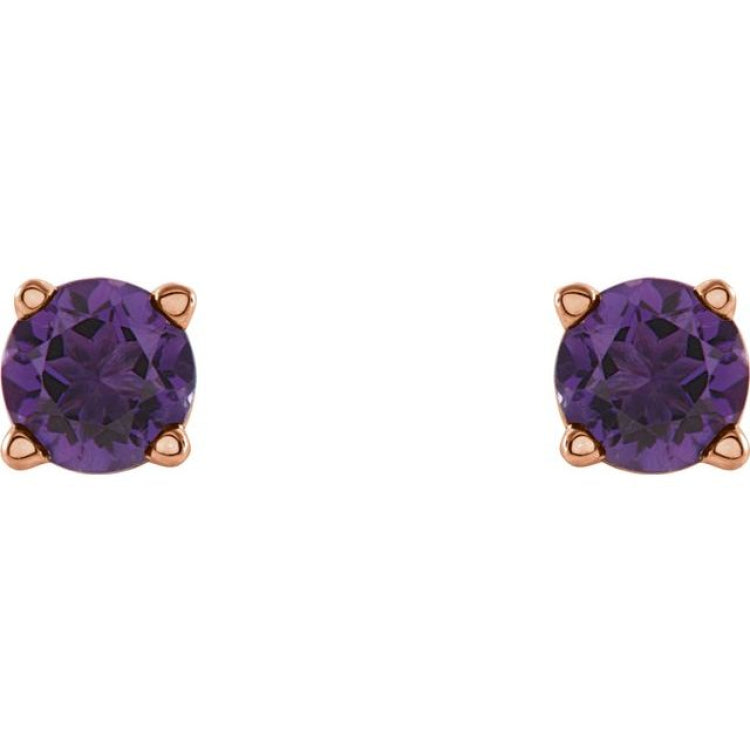 14K Rose 4 mm Natural Amethyst Earrings