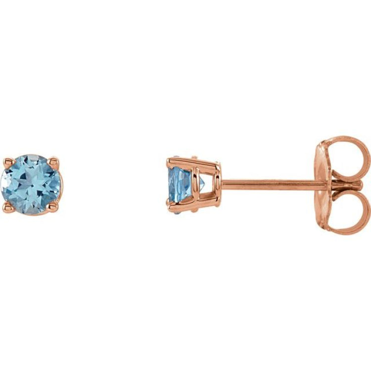 14K Rose 4 mm Natural Aquamarine Earrings