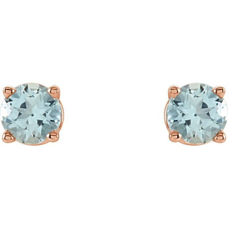 14K Rose 4 mm Natural Aquamarine Earrings