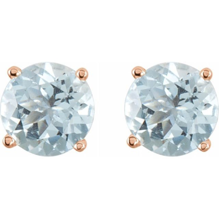 14K Rose 5 mm Natural Aquamarine Earrings