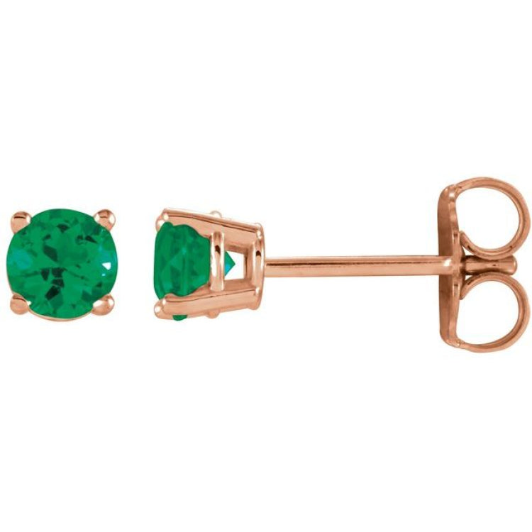 14K Rose 4 mm Natural Emerald Earrings