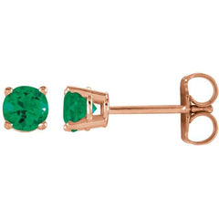 14K Rose 4 mm Natural Emerald Earrings
