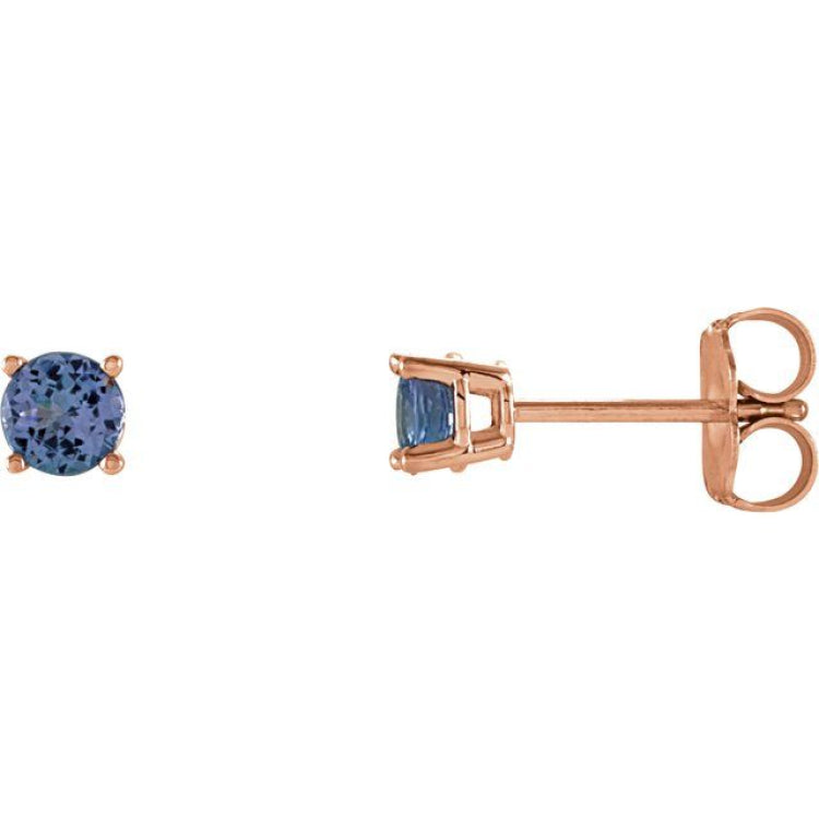 14K Rose 4 mm Natural Tanzanite Earrings