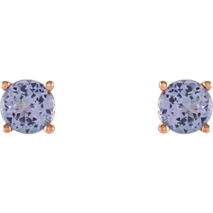14K Rose 4 mm Natural Tanzanite Earrings