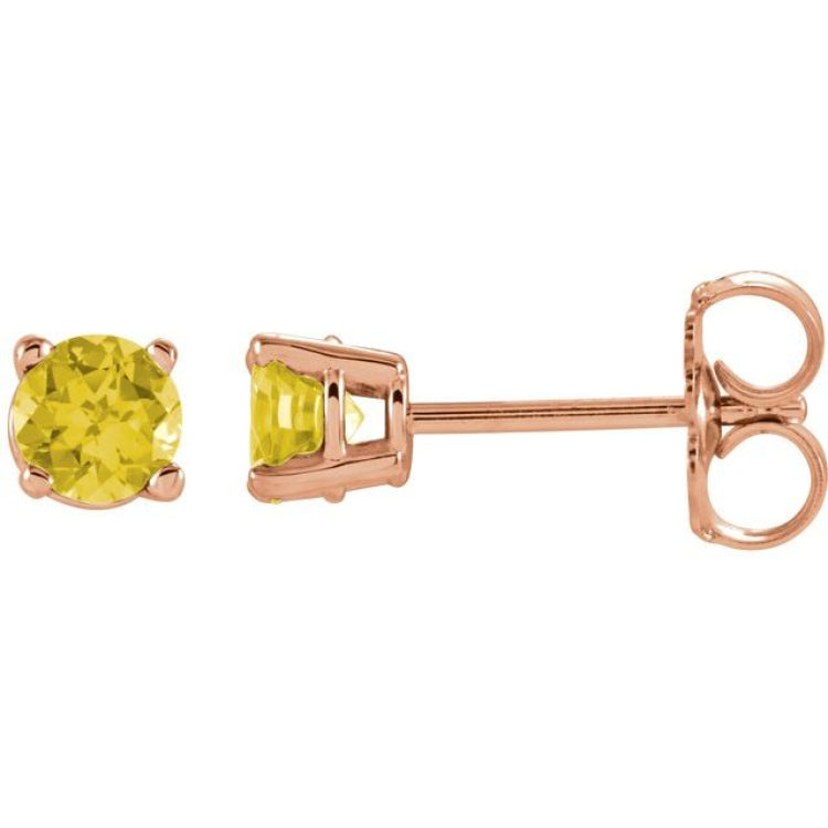 14K Rose Gold 4 mm Natural Yellow Sapphire Earrings