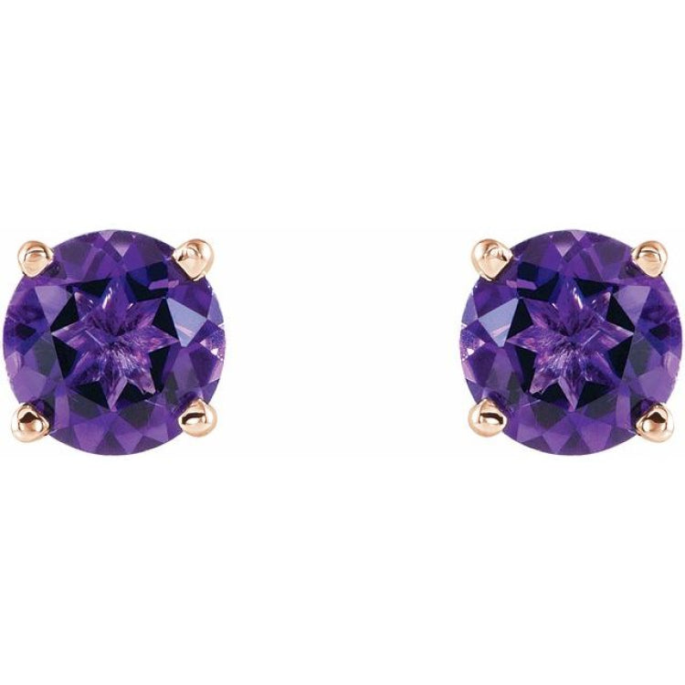 14K Rose 5 mm Natural Amethyst Earrings