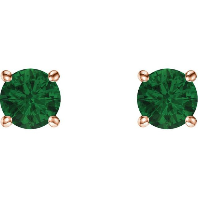 14K Rose Gold 5 mm Natural Emerald Earrings