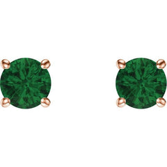 14K Rose Gold 5 mm Natural Emerald Earrings