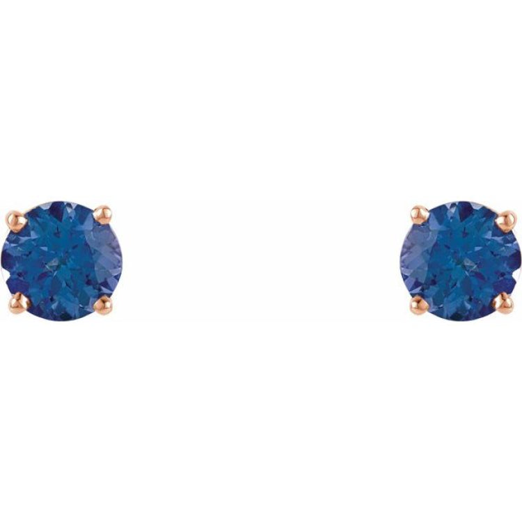 14K Rose 5 mm Natural Tanzanite Earrings