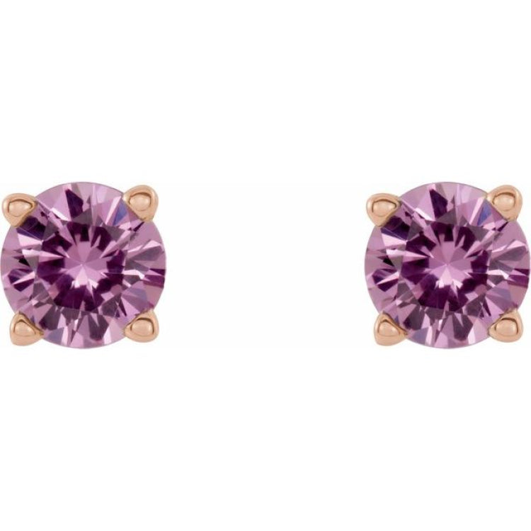 14K Rose 2.5 mm Natural Pink Sapphire Earrings