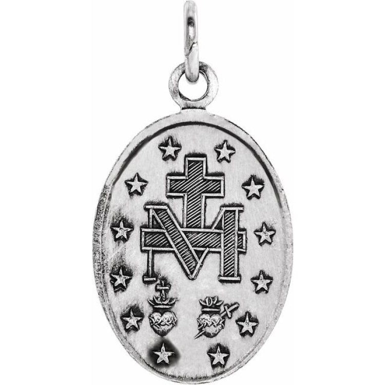 14K White 15x11 mm Oval Miraculous Medal