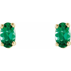 14K Yellow Lab-Grown Emerald Earrings