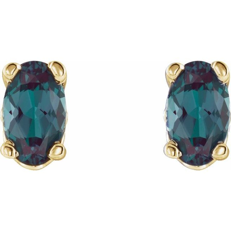 14K Yellow Lab-Grown Alexandrite Earrings