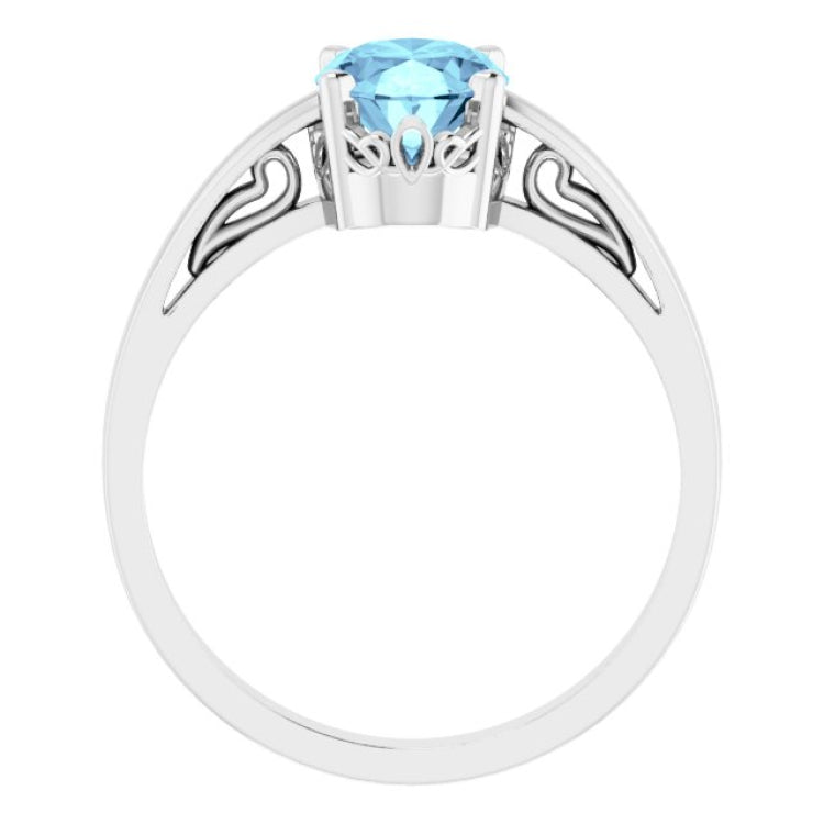 14K White Natural Aquamarine Ring