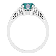 14K White Lab-Grown Alexandrite Ring