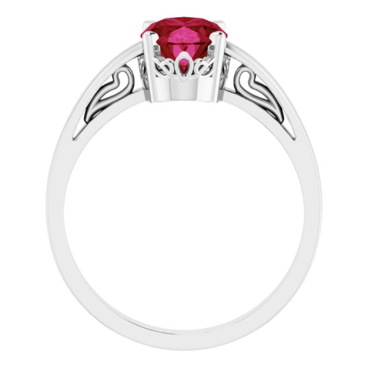 14K White Lab-Grown Ruby Ring