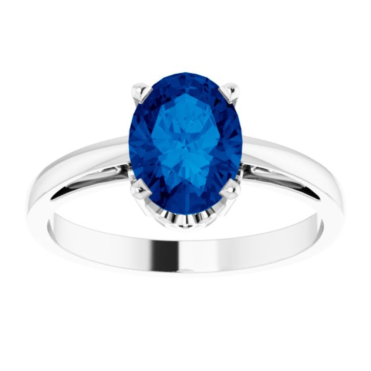 14K White Lab-Grown Blue Sapphire Ring