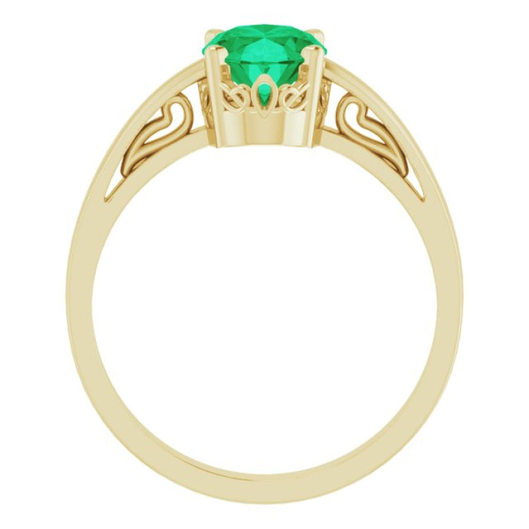 14K Yellow Lab-Grown Emerald Ring