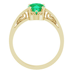 14K Yellow Lab-Grown Emerald Ring