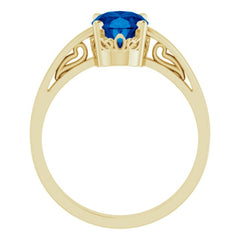 14K Yellow Lab-Grown Blue Sapphire Ring