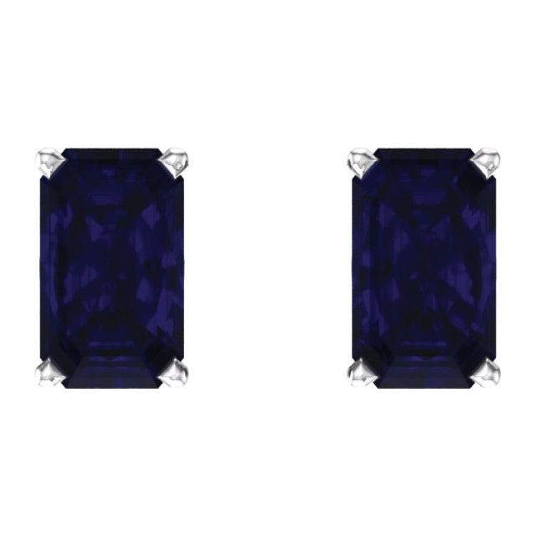 14K White Lab-Grown Blue Sapphire Earrings