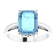 14K White Natural Aquamarine Scroll Setting® Ring