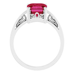 14K White Lab-Grown Ruby Scroll Setting® Ring