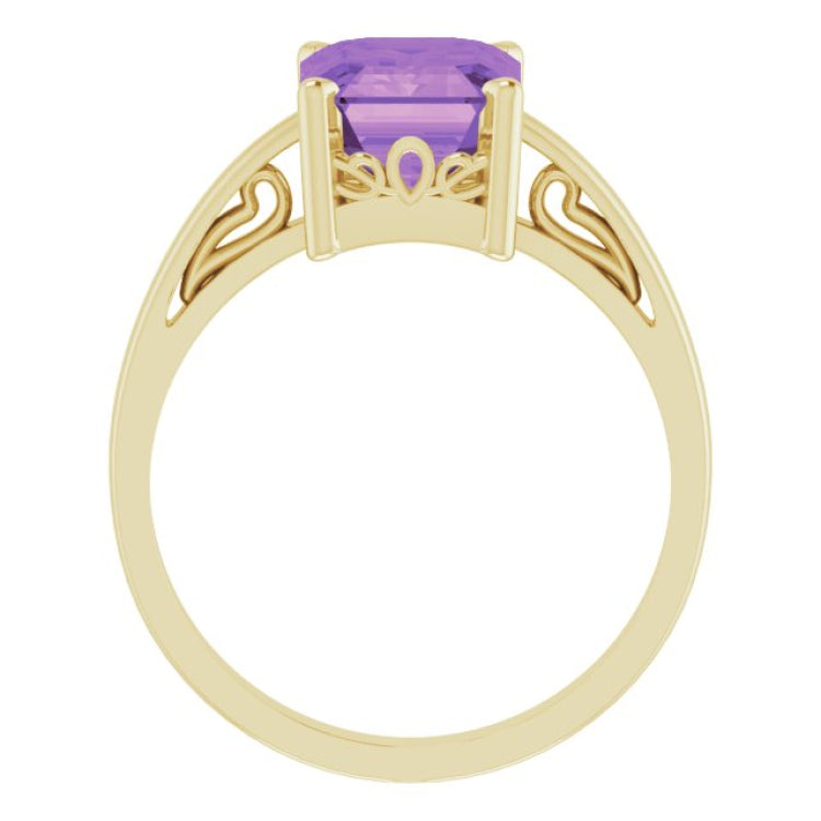 14K Yellow Natural Amethyst Scroll Setting® Ring