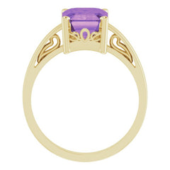14K Yellow Natural Amethyst Scroll Setting® Ring