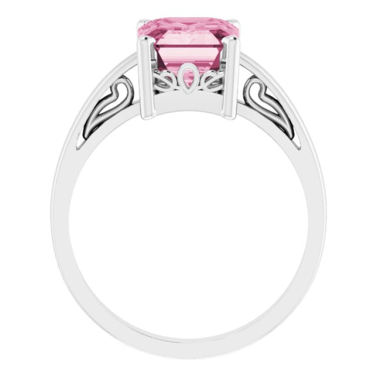14K White Natural Pink Tourmaline Scroll Setting® Ring