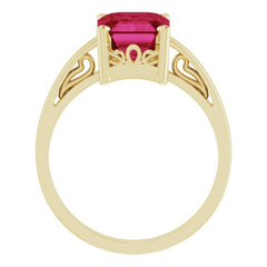 14K Yellow Lab-Grown Ruby Scroll Setting® Ring