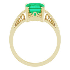 14K Yellow Lab-Grown Emerald Scroll Setting® Ring