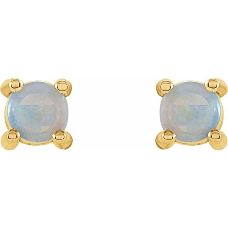 14K Yellow 4 mm Natural White Opal Earrings