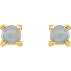 14K Yellow 4 mm Natural White Opal Earrings