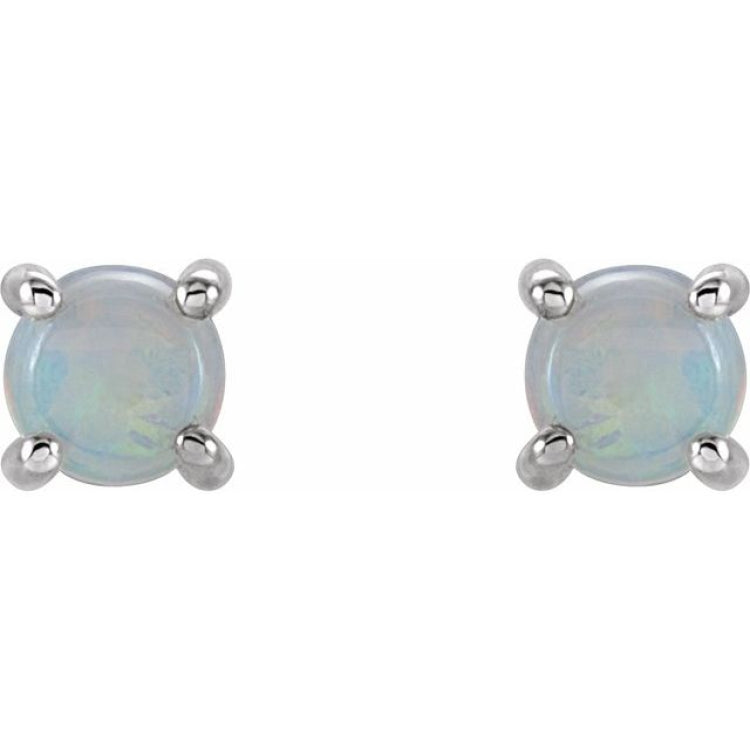 14K White 5 mm Natural White Opal Earrings