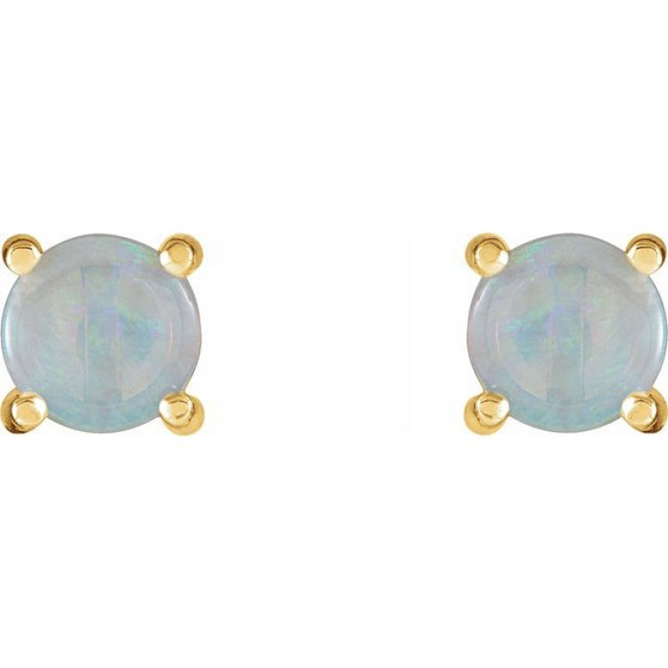 14K Yellow 6 mm Natural White Opal Earrings