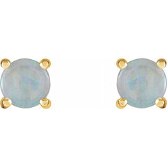14K Yellow 6 mm Natural White Opal Earrings