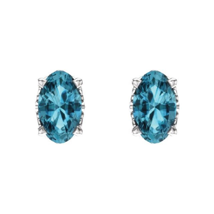 14K White Natural Blue Zircon Earrings