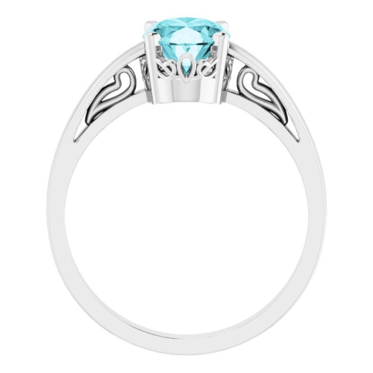 14K White Natural Blue Zircon Ring