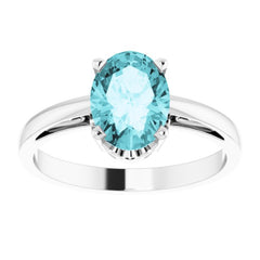 14K White Natural Blue Zircon Ring